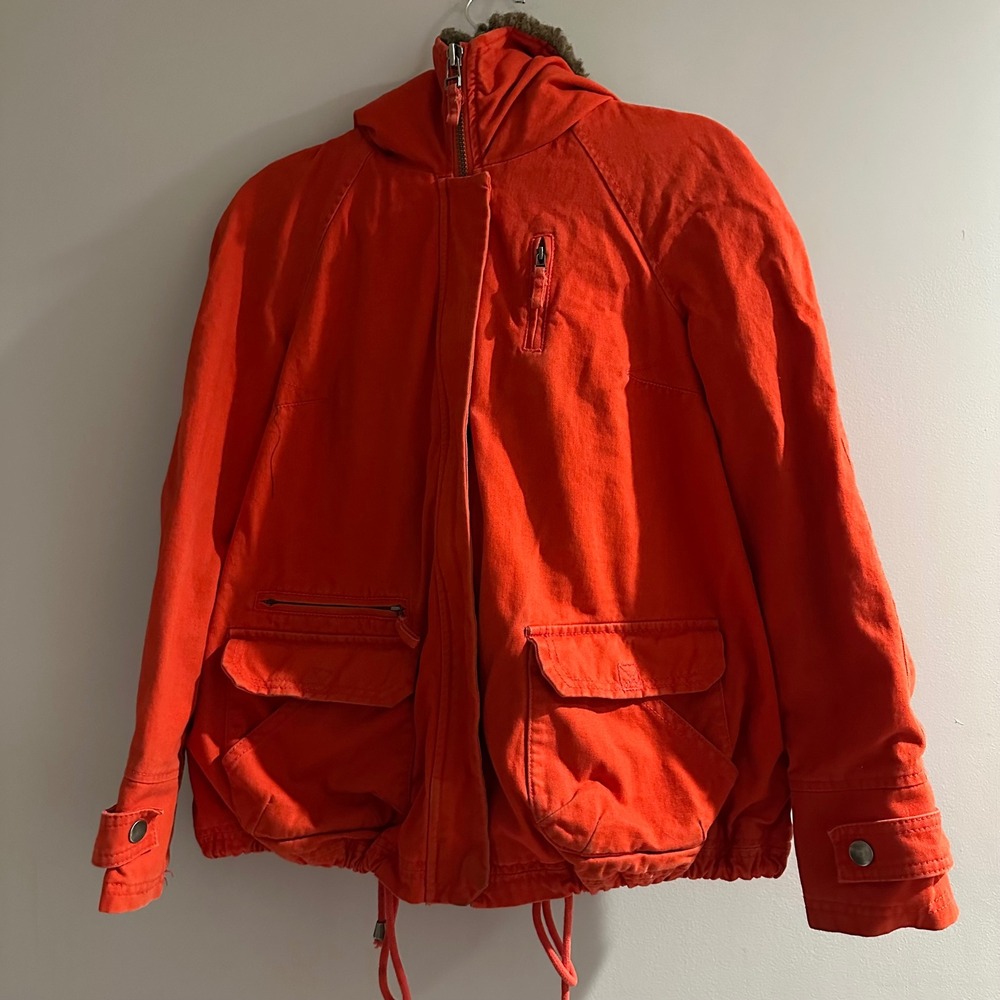 Daughters of the Liberation Orange Cotton Utility Parka Jacketโ Hooded XS